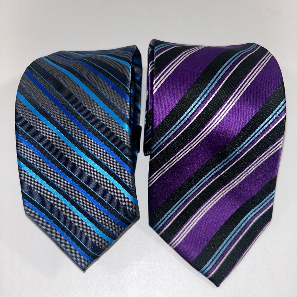 NWT J Ferrar Mens Tie Charcoal Blue Striped Narrow Fit & Twenty Dollar Tie purpl